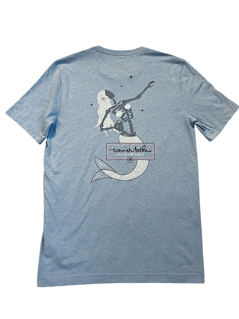Travis Mathew Life of the Party Skeleton Mermaid T-Shirt Light Blue Cotton/Poly